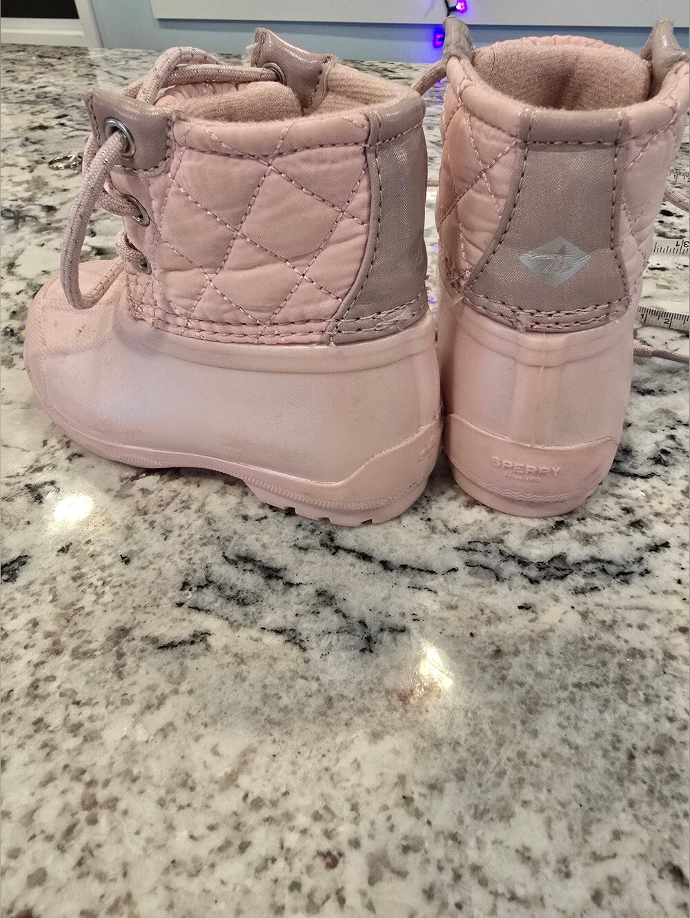 Sperry Kids Quilted Light Pink Lace-Up Rain Boots